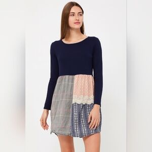 Anthropologie 12 pm by Mon Ami patchwork babydoll cottagecore mini dress LG